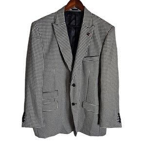 Stacy Adams Black White Houndstooth Blazer Sz XL Sports Coat Casual Suit Jacket